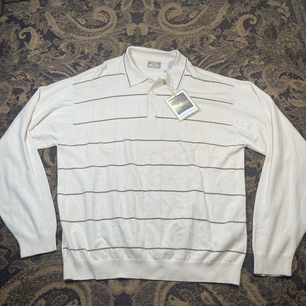 VTG Bungalow Brand Sweater Mens XL Ivory 1/4 Pullover Long Sleeve Silk Blend New